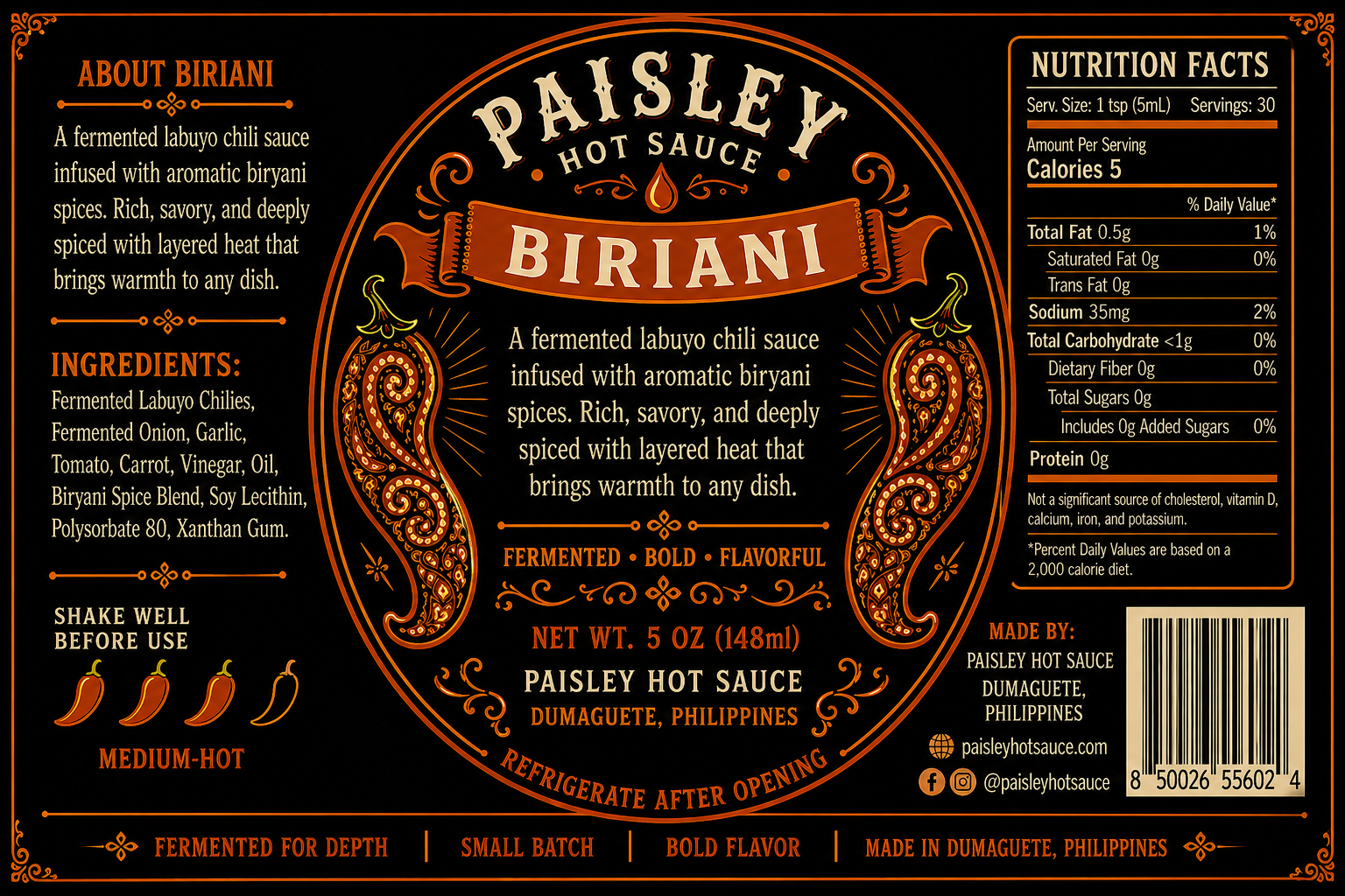 Biriani Paisley Hot Sauce label