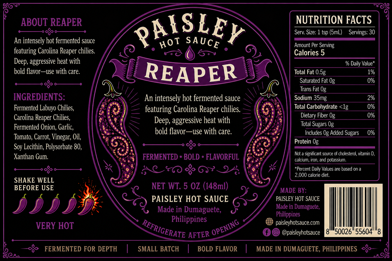 Reaper Paisley Hot Sauce label